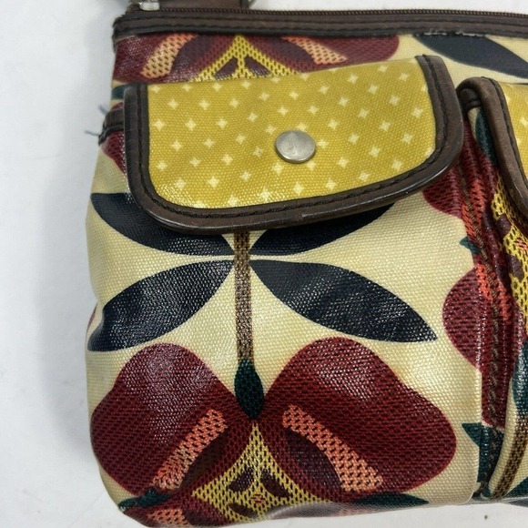 FOSSIL Key Per Coated Canvas Floral Crossbody Bag Red Yellow Turnlock - Picture 4 of 13